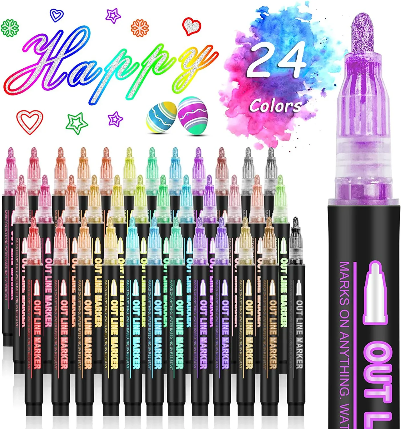 Highlighter Set Pastel - 36 색상 더블 라인 개요 아트