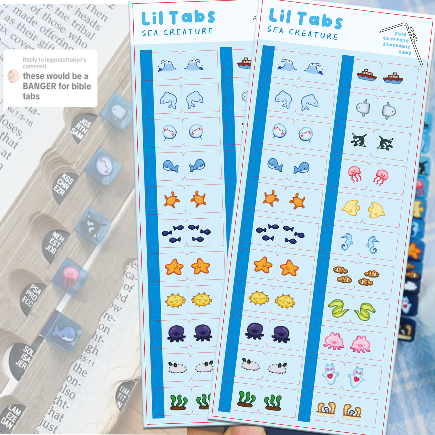 Index Tab Divider - 바다 생물 Lil Tab 스티커 탭,