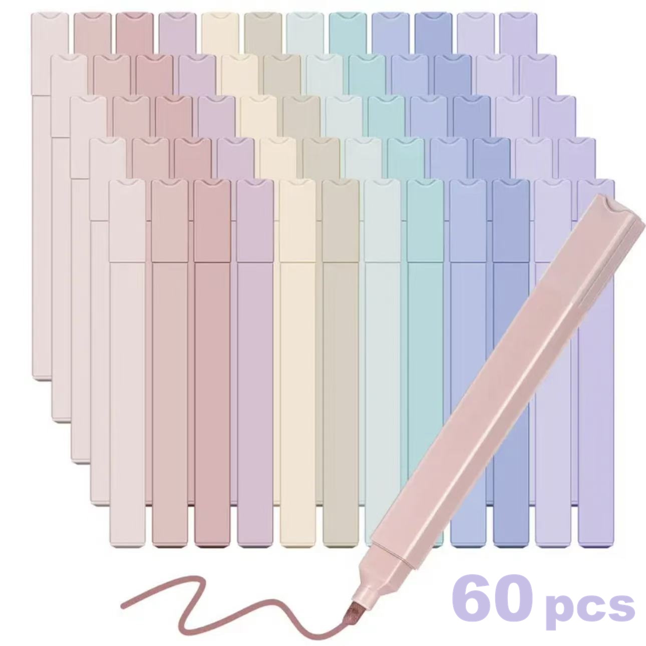 Highlighter Set Pastel - 12/60개입 에스테틱 형광펜 세트 - 끌형
