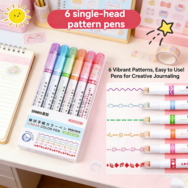 Highlighter Set Pastel - 6-24개/세트 꽃무늬 라인 형상 형광펜 롤러팁