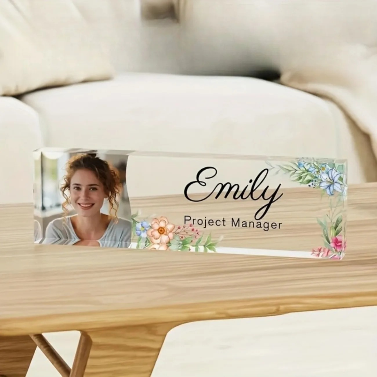 Desk Name Plate - 1개 맞춤형 꽃무늬 아크릴 데스크 명패,