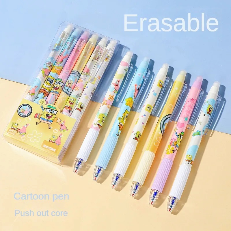 6 개/대 스폰지밥 카와이 지울 수있는 펜 0.5mm  - Gel Ink Pen Set 리뷰 및 가격