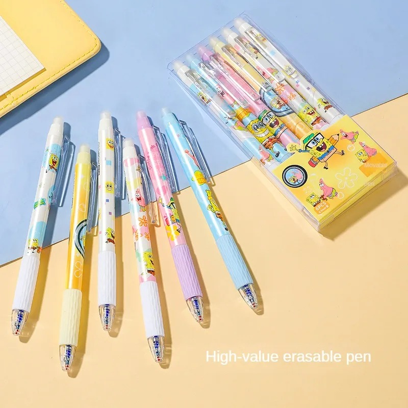 6 개/대 스폰지밥 카와이 지울 수있는 펜 0.5mm  - Gel Ink Pen Set 리뷰 및 가격