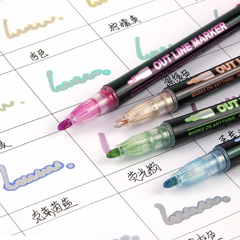 8-60색상 더블 라인 아웃라인 아트 펜 마커 펜 DI - Highlighter Set Pastel 리뷰 및 가격