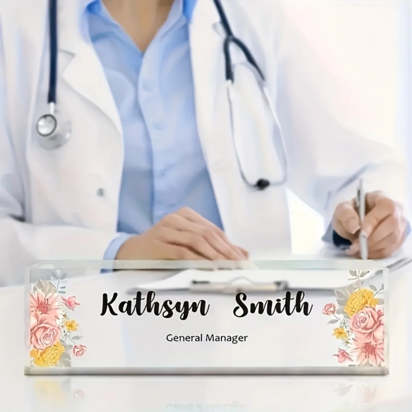 1PC 2D 플랫 우아한 꽃무늬 아크릴 책상 명판, 홈 - Desk Name Plate 리뷰 및 가격