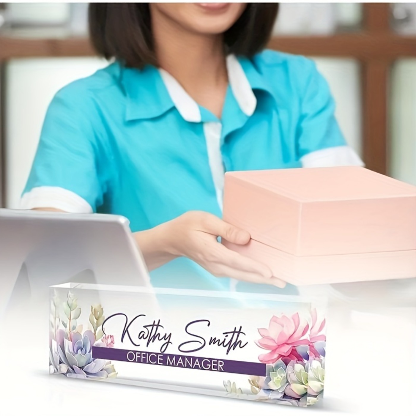 맞춤형 2D 아크릴 데스크 네임 플레이트, 다육 식물  - Desk Name Plate 리뷰 및 가격